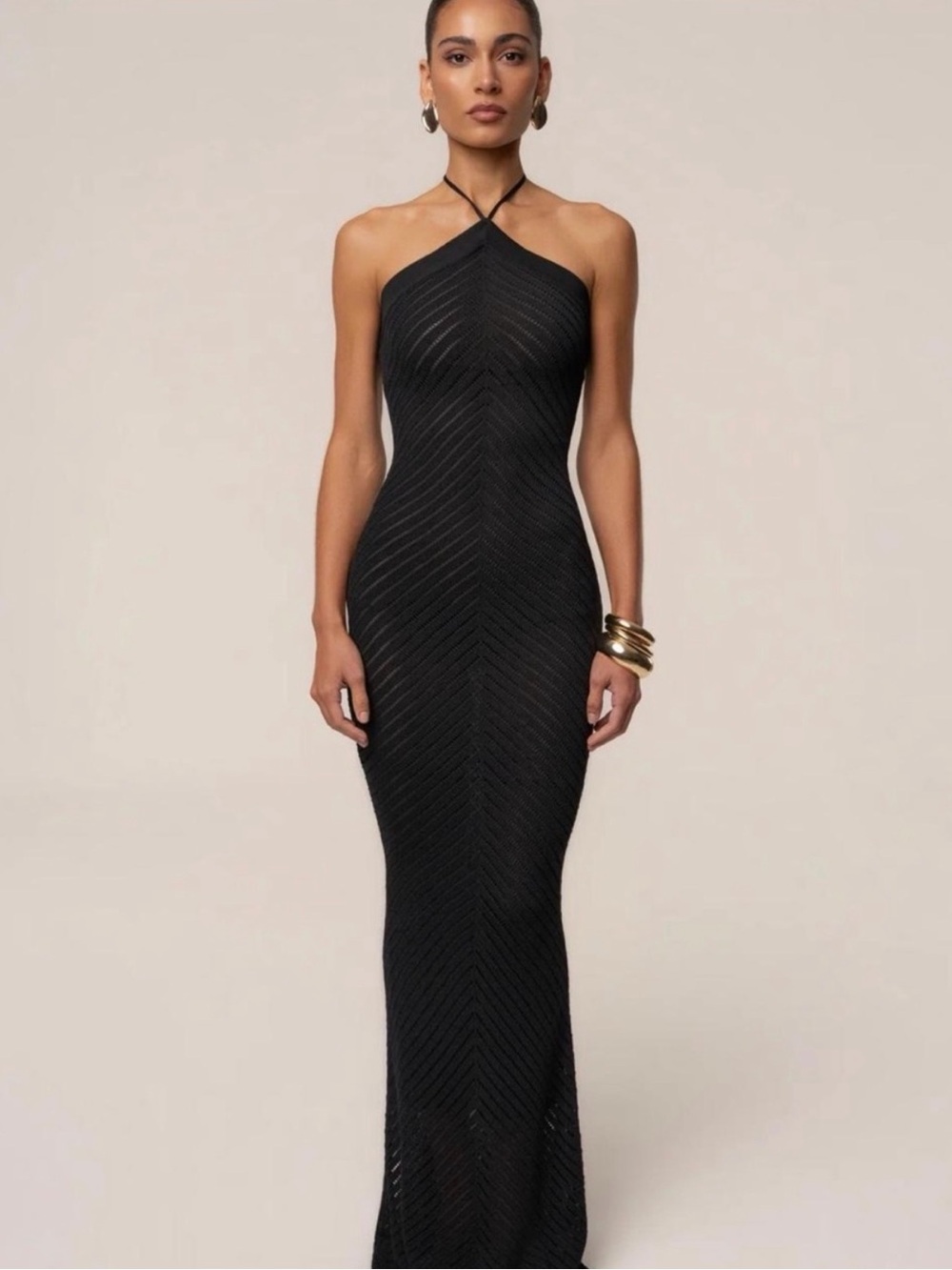Black Late Hour Halter Maxi dress